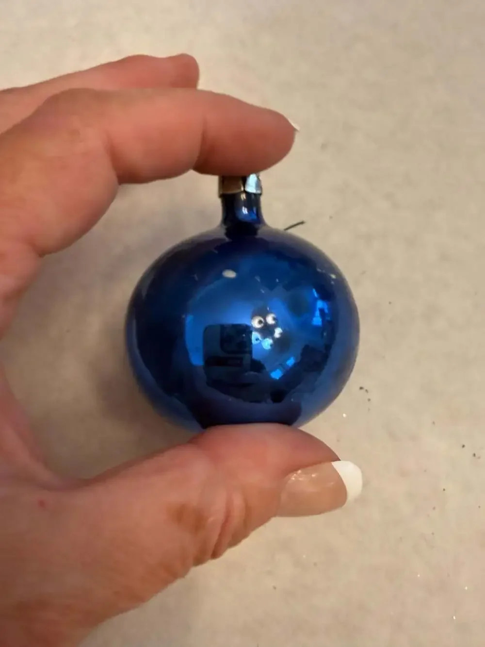 Vintage Royal Blue Glass Ball Christmas Tree Ornament